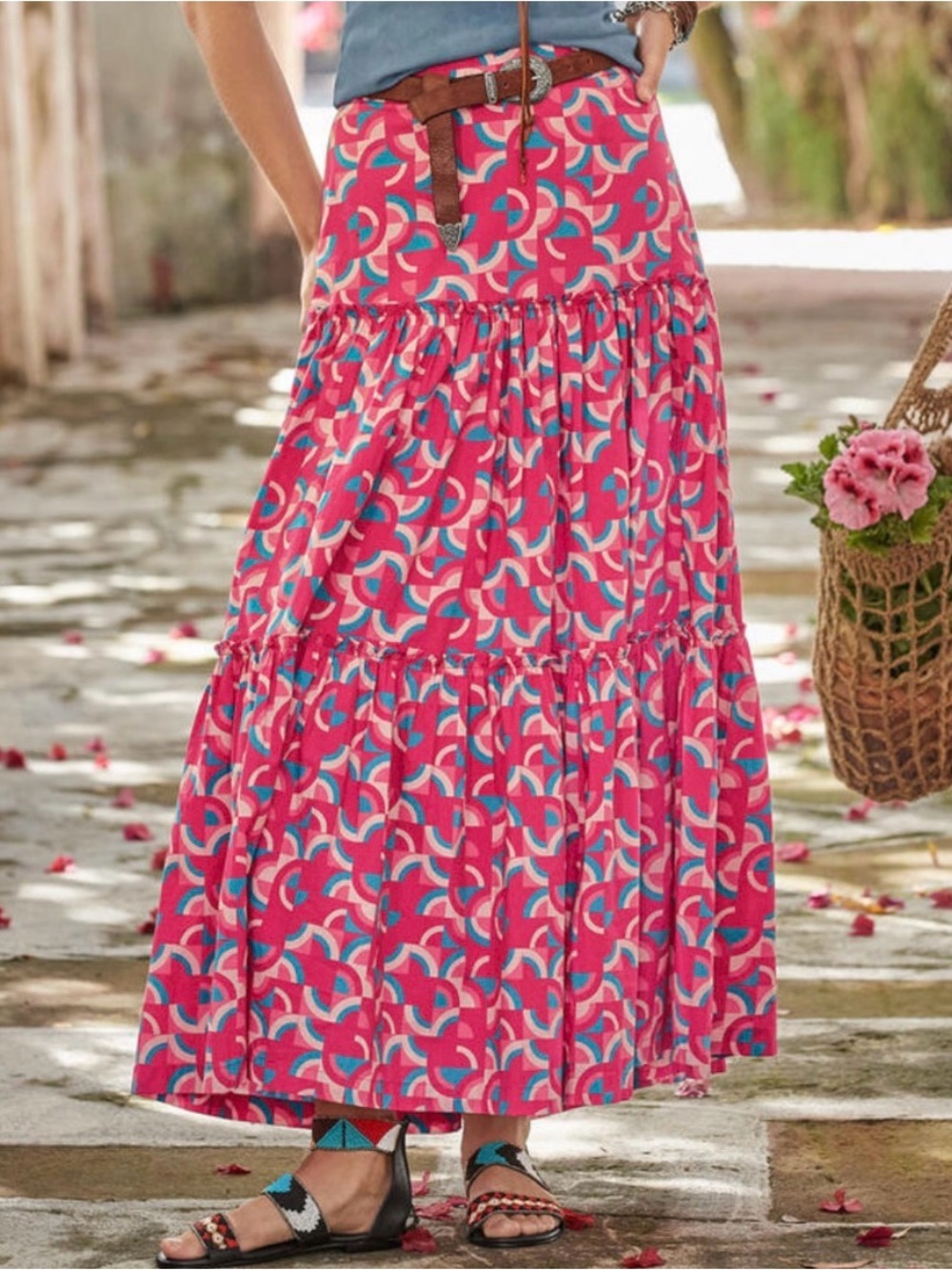 Sundance Printed Tiered Maxi Skirt Pink Size PXS